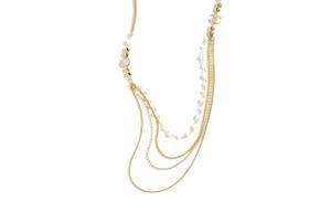 CHANEL Металлическое искусственное жемчужины, стразы, кристаллы ожерелье Women's Gold