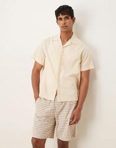 Рубашка ASOS DESIGN с жаккардовым воротником и свободным воротом цвета «песок»