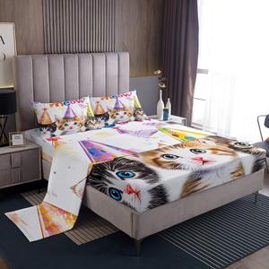 Erosebridal Комплект постельного белья Cat Kawaii с мультяшными котятами, милый декор для спальни, White Brown