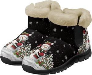 Женские зимние ботинки для снега - классические зимние ботильоны на щиколотку, слипоны, легкая обувь для улицы Tomeusey, Christmas Tree Snowman