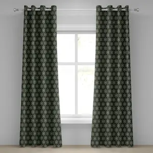 Винтажная штора на люверсах ABAKUHAUS, двухцветный этнический абстрактный дизайн с цветочными мотивами, вневременная ретро-иллюстрация, декоративные двухпанельные шторы, 280 см x 245 см, изумрудно-зеленый, бежевый Abakuhaus