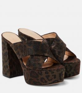 Мюли на платформе из ламе с леопардовым принтом Gianvito Rossi, Leopard Print+Naturale+Mekong