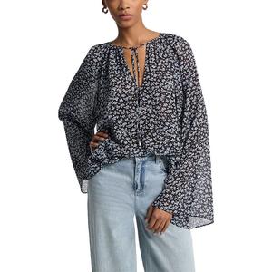 Блузка из цветного жоржета с расклешенными рукавами MICHAEL KORS, синий