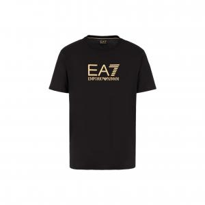 Хлопковая футболка с принтом логотипа EMPORIO ARMANI, черный