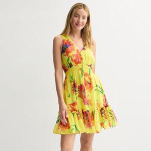 Женское платье миди с V-образным вырезом и расклешенным лифом на пуговицах спереди Taylor, цвет sunshine floral