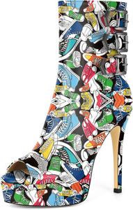 Женские ботильоны SAMMITOP с открытым носком, на высокой платформе и каблуке, с ремешком и пряжкой, сексуальные туфли-лодочки для вечеринок, клуба и танцев, каблук 5 дюймов, Multicolor Shoes