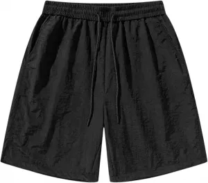 Мужские шорты прямого кроя до колена с однотонной расцветкой, на шнурке и эластичном поясе