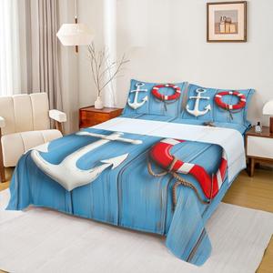 Erosebridal Комплект постельного белья Nautical Coastal Anchor Sheets с морским принтом из мягкого и прочного материала в красных, бирюзовых и темно-синих тонах, Multi 01