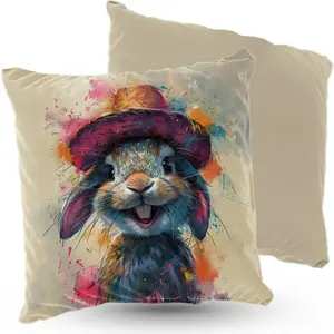 Подушка велюровая ПРЕМИУМ с изображением кролика в шапочке, 40 х 40 см, декоративная с наполнителем, для гостиной, спальни или в подарок, 5 шт. 5made