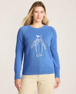 Женский свитер Drifter с вышивкой, рукавами реглан и круглым вырезом Lands' End, Winter penguin/blue