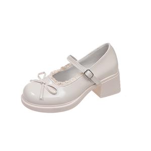 WUJI Женские туфли Мэри Джейн на массивном каблуке бежевые, цвет Beige