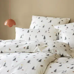 Элегантный мягкий комплект постельного белья из фланели, дизайн Зимний лес, белый, размер 135х200+80х80 Elegante