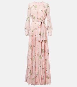 Платье из вуали с цветочным принтом и плиссе Erdem, Marguerite Floral Pink