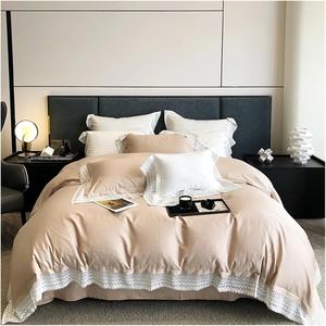 YUSIWOAL Комплект постельного белья из египетского хлопка 1000TC белый с кружевным краем