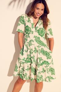 Мини платье с принтом, V образным вырезом и воротником из льна Myleene Klass, белый