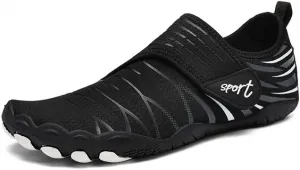 Мужские водные сандалии без носка, быстро сохнущие для плавания, походов по пляжу, спортивные кроссовки с дренажем и противоскользящей подошвой, легкие для трейл-раннинга, серфинга, занятий в зале и на открытом воздухе Qacksv, черный