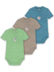 Normani Outdoor Sports Комплект из 3 детских боди с короткими рукавами из органической мериносовой шерсти для мальчиков и девочек, синего/бежевого/зеленого цвета