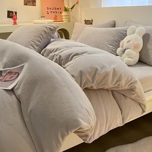 Yalu Комплект постельного белья из 3 предметов (простыня 120 см, пододеяльник 150x200 см), молочный бархат, флис, утепленный, цвет Light Gray