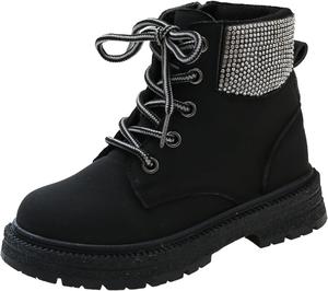 Детские Ботильоны для Девочек на Низком Каблуке с Толстым Каблуком, Короткие Ботильоны к Платью с Квадратным Носком, Ковбойские Ботинки для Хождения и Верховой Езды JEUROT, Black