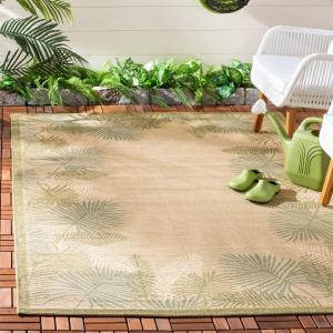 Ковер SAFAVIEH, 161 x 232 см, Washable Rug Outdoor Courtyard Collection - , Cream & Green, без линьки и легкий в уходе, идеален для патио, заднего двора, прихожей (CY7945-14A18)