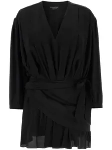 Шелковое платье мини с V-образным вырезом BALENCIAGA, черный