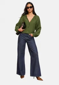 Фактурная блузка без воротника Friends Like These, Khaki Green