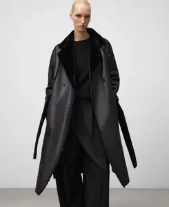Двустороннее женское пальто из кожи и искусственной кожи Adolfo Dominguez, черный