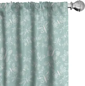 Шторы-бабочки ABAKUHAUS, монохромный стиль, различные летающие насекомые, ботанический элемент, 2 шт., 75 x 225 см, цвет: бледно-морская пена и белый Abakuhaus