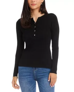Вязаный свитер-поло в рубчик Karen Kane, черный