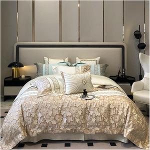 Generic Комплект постельного белья с золотой тисненой жаккардовой вышивкой цветы из египетского хлопка 1200TC