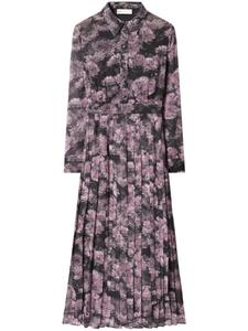 Плиссированное шелковое платье с цветочным принтом Tory Burch, розовый