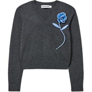 Свитер с цветочным принтом Self-portrait, синий