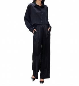 Атласные брюки со складками черного цвета Enza Costa, черный