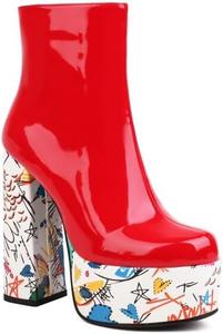 Женские ботильоны SEIFIN с круглым носком, массивным каблуком и платформой для вечеринок и фестивалей, Red