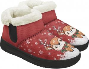 Женские зимние снежные ботинки, теплые ортопедические туфли, кроссовки на липучке с поддержкой свода, мягкие ботиночки для улицы Chririnla, Cartoon Christmas Elk