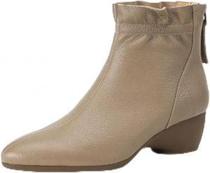 Женские ботильоны на танкетке с задней молнией, рабочие ботинки с противоскользящей подошвой для офиса и делового стиля Azttoztto, Beige With Fleece