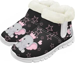 Детские зимние сапоги для девочек, водонепроницаемые, противоскользящие, для холодной погоды, с искусственным мехом, походные ботинки Goronwyfloyd, Black Elephant