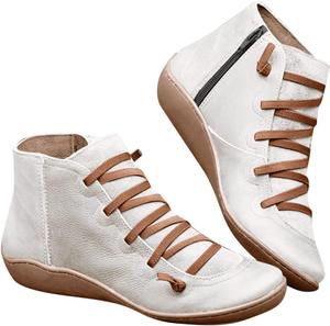 Женские ботильоны, ковбойские ботинки с шнуровкой и боковой молнией, винтажные ретро ботильоны с поддержкой свода стопы, удобные слипоны, осенние туфли на низком каблуке Generic, A-White