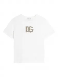 Футболка с логотипом и стразами Dolce & Gabbana Kids, белый