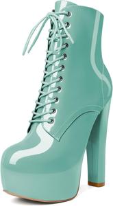 Женские ботильоны Esvowido с платформой, массивным каблуком, высоким каблуком, круглым носком, сексуальные шнуровки, короткие ботинки с боковой молнией, Mint Green