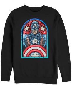 Мужская классическая флисовая толстовка Marvel Captain America с витражным окном и круглым вырезом Fifth Sun, черный