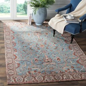 Ковер SAFAVIEH, 153 x 244 см, Classic Vintage Collection, Blue & Red, Oriental Distressed Cotton, Easy Care, идеален для помещений с высокой проходимостью в гостиной, спальне (CLV303A)