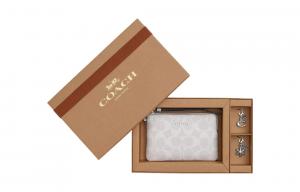 Кошелек-клатч на молнии с кожаными вставками и запястным ремнем Trumpets Women's Silver & Chalk COACH