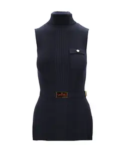 Ребристый свитер без рукавов с высоким воротником Elisabetta Franchi, синий