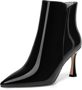Женские ботильоны SKYSTERRY с заостренным носком, молнией, офисные, лакированные, повседневные, на высоком каблуке 3,3 дюйма, Black