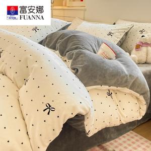 Fuanna Комплект постельного белья из 4 предметов (простыня на резинке 180 см, пододеяльник 200х230 см), молочный бархат, цвет Butterfly Dots Candy