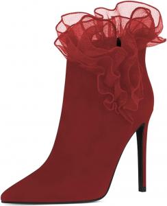 Женские туфли FSJ с острым носком, высокие каблуки, ботильоны на шпильке, на молнии, из искусственной замши, вечерние, праздничные с оборками, размеры 4-15 US