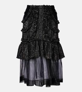 Юбка миди из твида с высокой талией и отделкой из тюля Simone Rocha, Black/Black