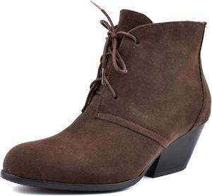 Ботильоны на шнуровке, женские короткие ботинки на толстом каблуке, искусственные осенние ботинки FAZAIQILUO, Brown