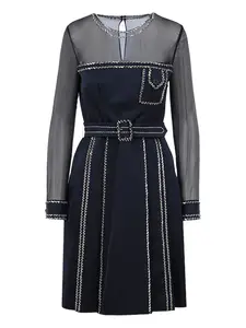 Шифоновое платье мини с кристаллами Prada, синий